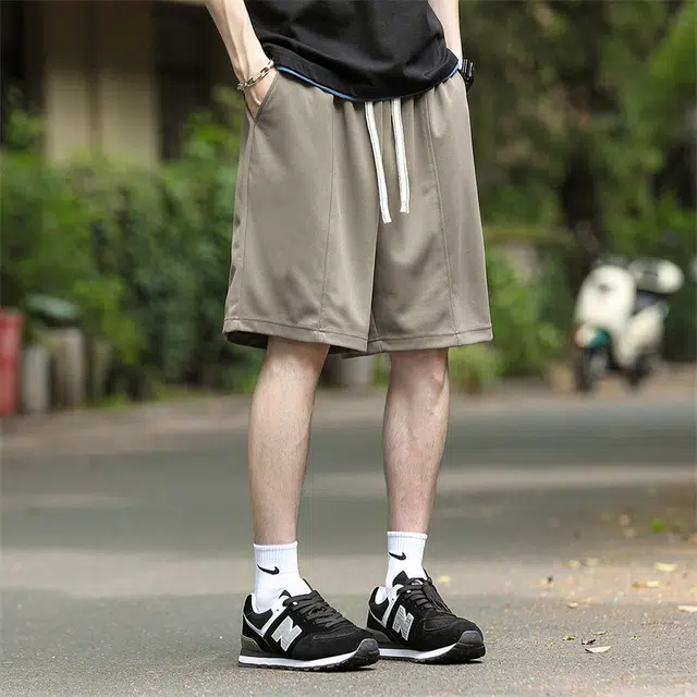 兰缪 日系简约纯色基础款美式复古日常舒适通勤透气户外亲肤柔软运动宽松五分休闲短裤 男女同款