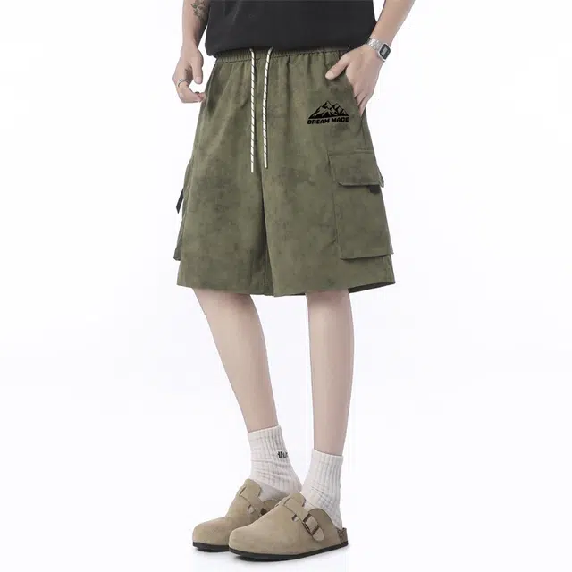 兰缪 美式户外日常复古舒适透气运动印花百搭直筒纯色休闲短裤 男女同款