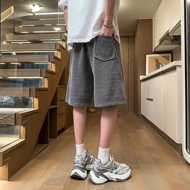兰缪 美式复古日系简约高街基础款设计印花日常通勤户外运动山系宽松清爽透气潮流柔软百搭直筒垂感系带休闲短裤 男女同款