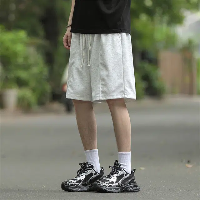 兰缪 日系简约纯色基础款美式复古日常舒适通勤透气户外亲肤柔软运动宽松五分休闲短裤 男女同款