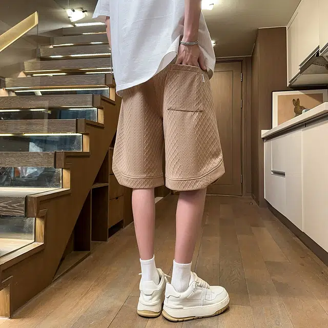 兰缪 美式复古高街简约基础款设计印花日常通勤户外宽松运动透气潮流柔软百搭直筒垂感系带五分休闲短裤 男女同款