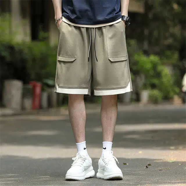 兰缪 美式复古拼色基础款休闲短裤 男女同款