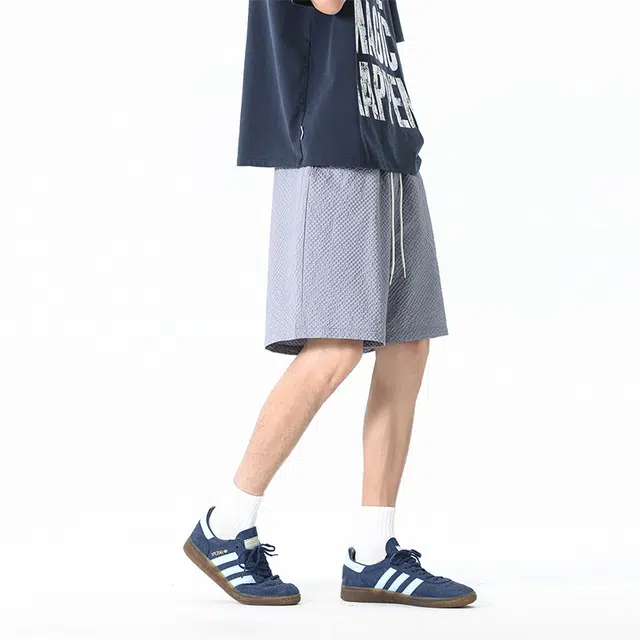 兰缪 美式日系复古高街简约设计基础款印花户外日常运动通勤山系宽松清爽透气潮流柔软百搭垂感直筒系带休闲短裤 男女同款