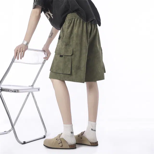 兰缪 美式户外日常复古舒适透气运动印花百搭直筒纯色休闲短裤 男女同款