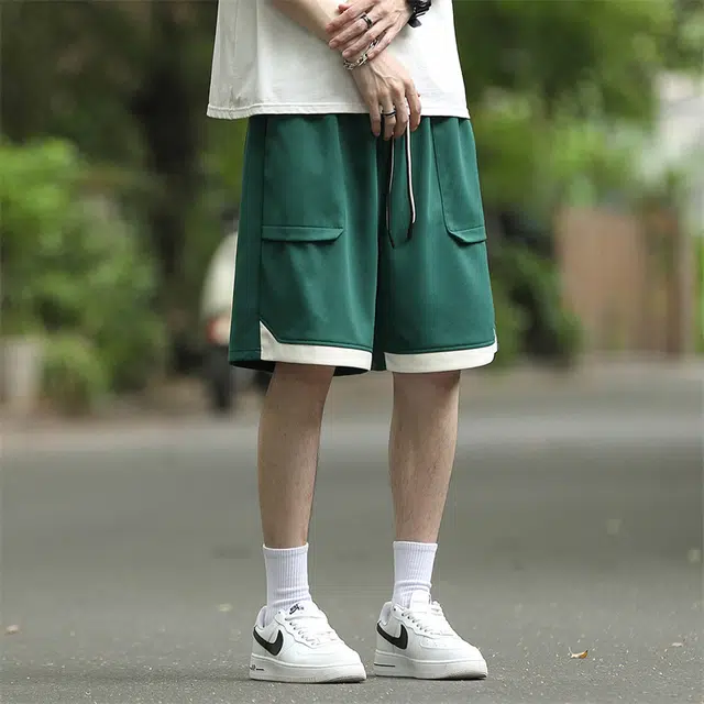 兰缪 美式复古拼色基础款休闲短裤 男女同款