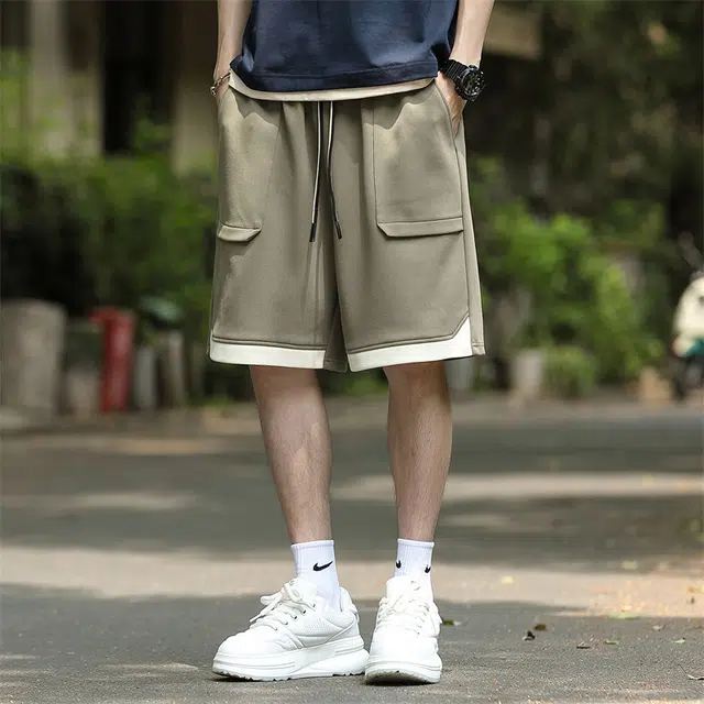兰缪 美式复古拼色基础款休闲短裤 男女同款