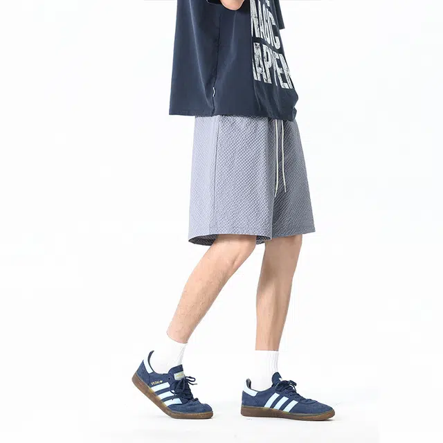 兰缪 美式日系复古百搭日常通勤运动高街风简约基础款设计印花户外山系宽松清爽透气潮流柔软垂感直筒系带休闲短裤 男女同款