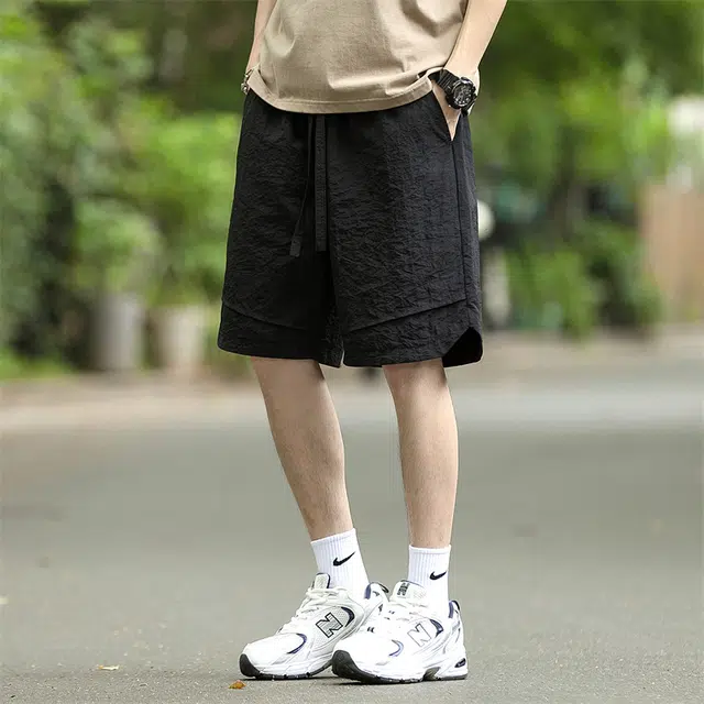 兰缪 日系简约纯色基础款日常通勤舒适美式复古透气户外运动百搭宽松五分裤休闲短裤 男女同款