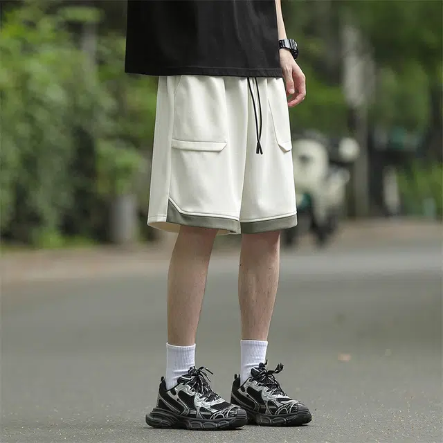 兰缪 美式复古拼色基础款休闲短裤 男女同款