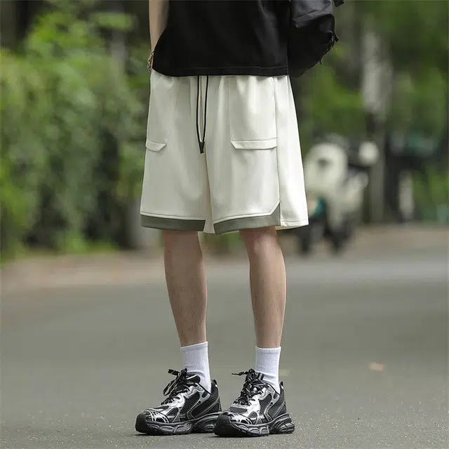 兰缪 美式复古拼色基础款休闲短裤 男女同款