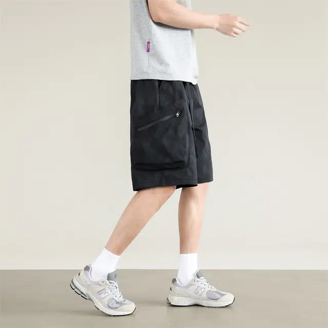 兰缪 日系纯色日常舒适透气宽松五分裤休闲短裤 男女同款