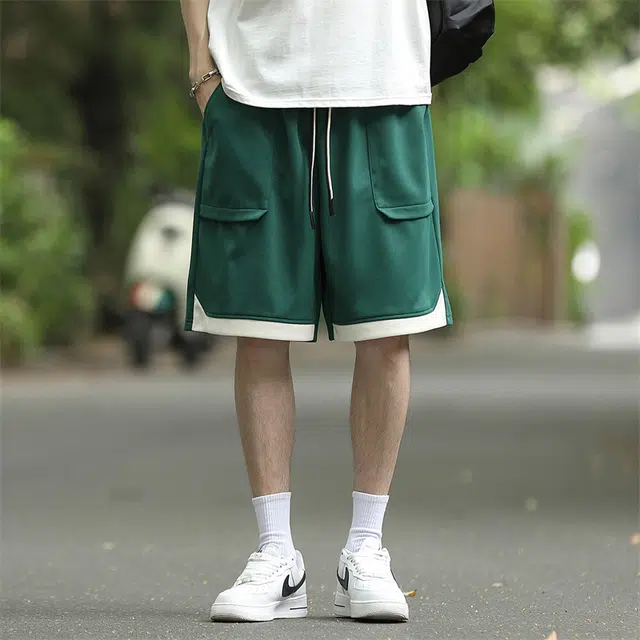 兰缪 美式复古拼色基础款休闲短裤 男女同款