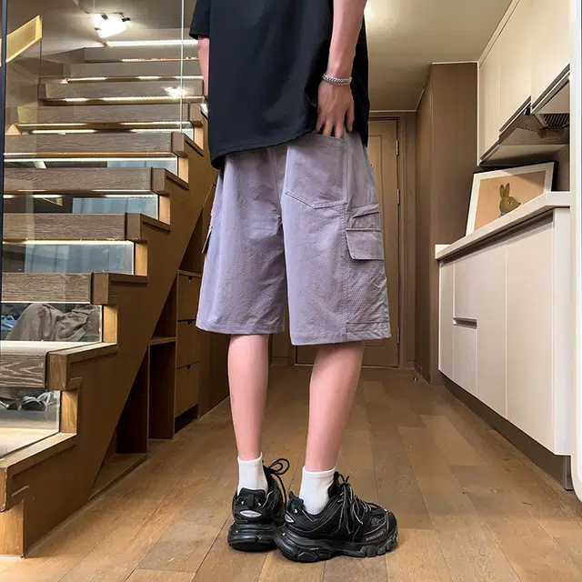 兰缪 美式复古日系高街风简约日常基础款设计印花通勤户外运动山系宽松清爽透气潮流柔软百搭直筒裤长裤垂感系带休闲短裤 男女同款