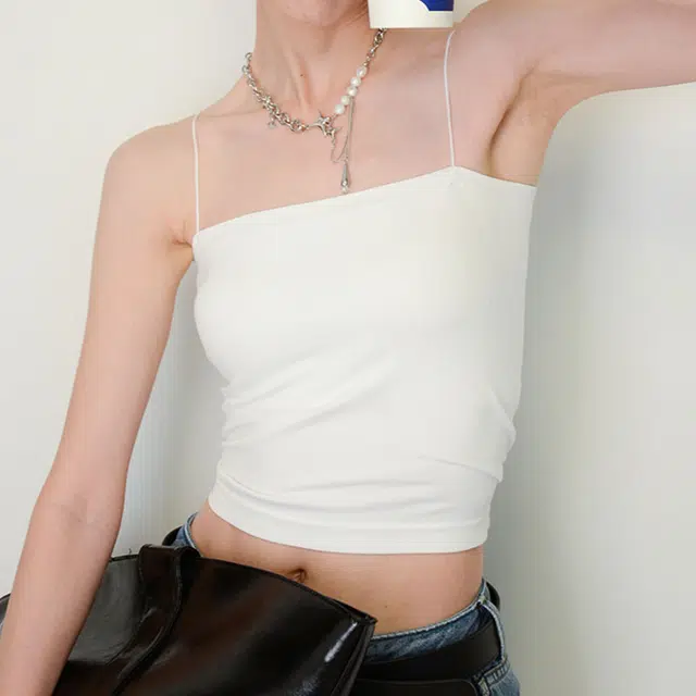 黑恐龙 经典基础款自带胸垫一字领美式百搭小吊带上衣背心 女款 白色