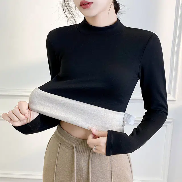 黑恐龙  羊毛蚕丝绒半高领打底衫内搭加绒加厚纯色修身百搭保暖上衣羊绒衫 女款