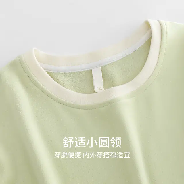 都市丽人 纯色套头圆领简约休闲柔软舒适亲肤透气吸湿排汗蓄热锁温长袖长裤家居服睡衣套装 女款 图片色