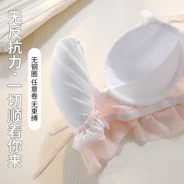 都市丽人 二次元洛丽塔风蕾丝花边甜辣小胸显大聚拢上薄下厚无钢圈收副乳透气舒适高弹柔软美背文胸 女款 礼袋装