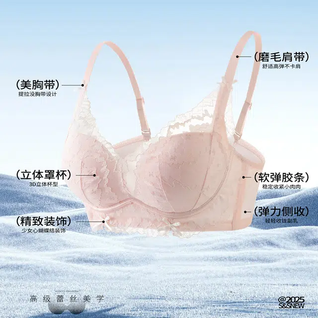 都市丽人 性感纯欲蕾丝聚拢小胸显大防下垂无痕薄款美背无钢圈不闷不勒收副乳高弹力文胸 女款