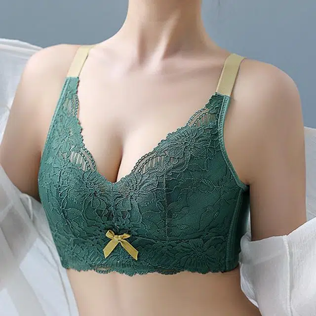 都市丽人 法式复古蕾丝 纯欲风性感无钢圈小胸聚拢收副乳无痕调整型防下垂胸罩裹胸舒适透气轻盈亲肤高级感显大提拉上托蝴蝶结文胸 女款