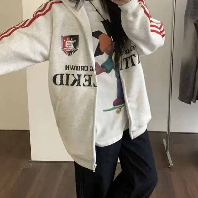 玉儿恋 字母印花美式街头百搭拉链开衫长袖卫衣 女款