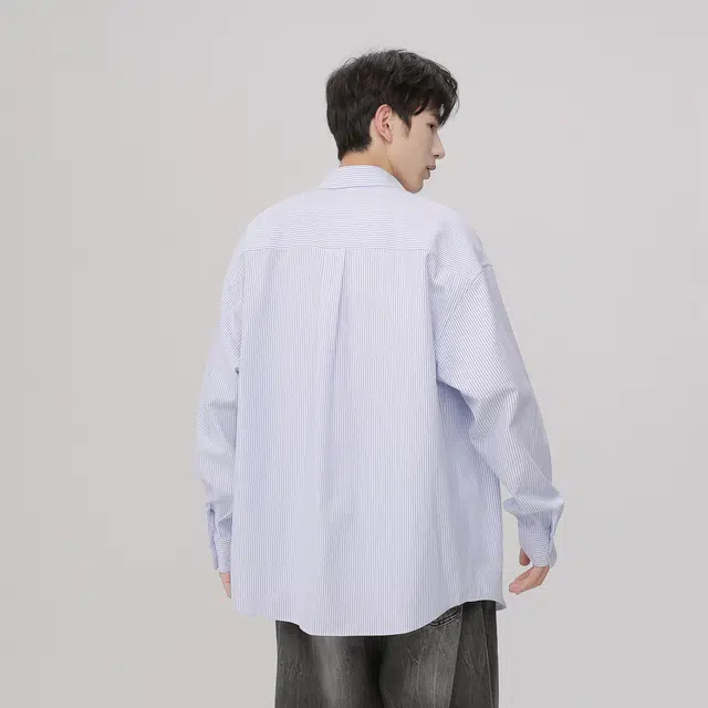 【dme】 美式复古学院风痞帅时尚宽松基础款纹理感休闲百搭长袖衬衫 男女同款