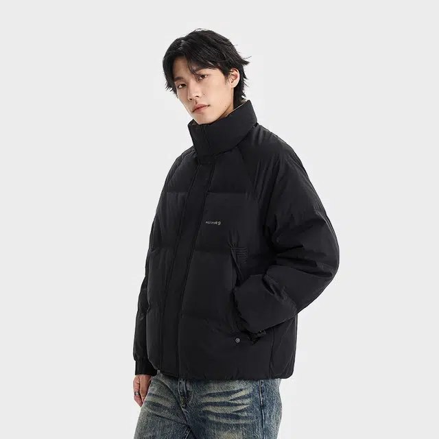 【dme】 舒适简约字母印花设计立领保暖防风长袖羽绒服 男女同款