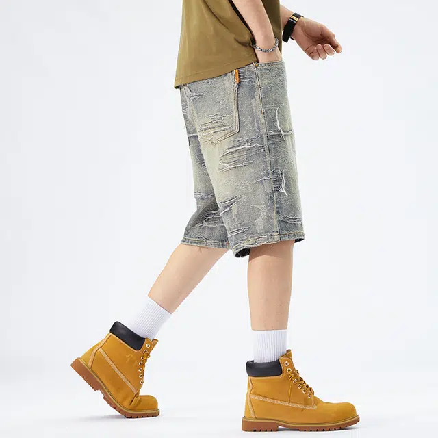 【dme】 美式复古百搭潮流高街水洗做旧宽松休闲运动纯棉五分牛仔短裤 男女同款