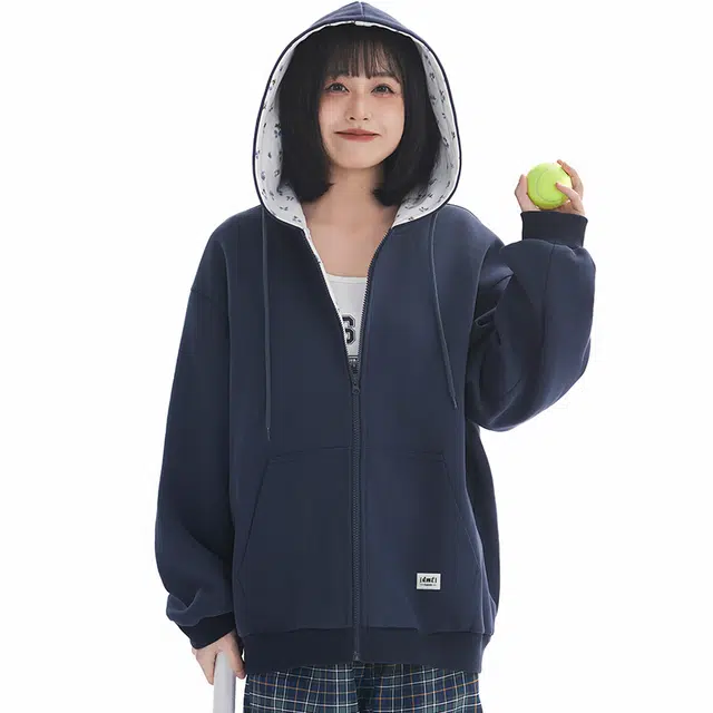 【dme】 时尚日常通勤百搭碎花拼接设计休闲开衫美式潮流宽松舒适连帽卫衣 男女同款