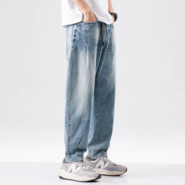 【dme】 时尚美式休闲高街水洗直筒牛仔裤 男款 天蓝色