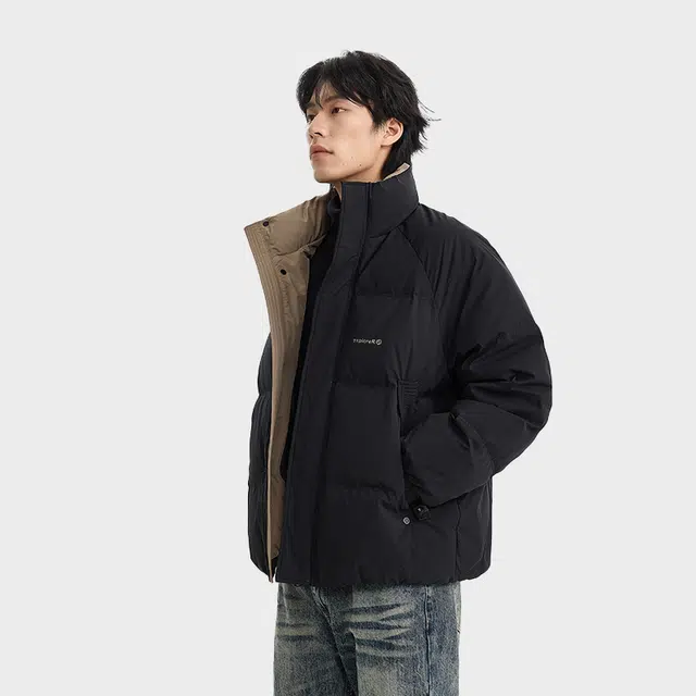 【dme】 舒适简约字母印花设计立领保暖防风长袖羽绒服 男女同款