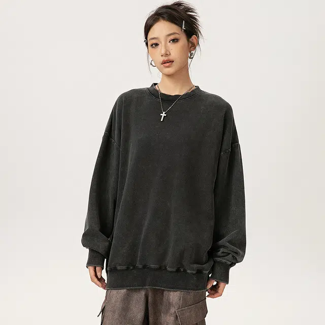 【dme】 重磅纯色简约百搭圆领宽松美式街头休闲卫衣 男女同款