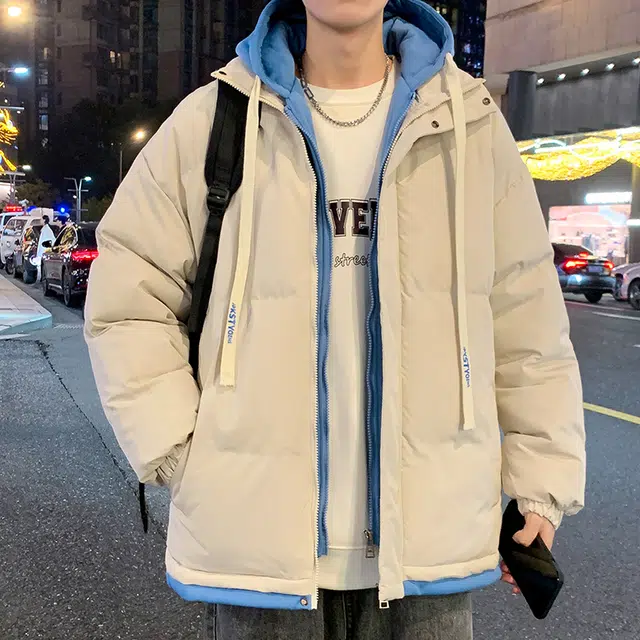 【dme】 港风假两件拼接加绒加厚宽松百搭连帽棉服 男女同款