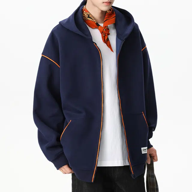 【dme】 美式复古高级感撞色拉链开衫外套青年痞帅宽松舒适休闲百搭连帽卫衣 男女同款