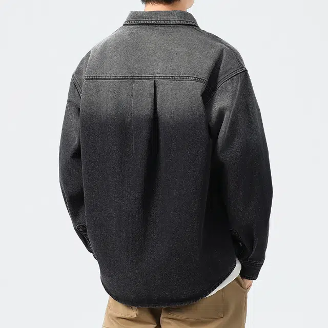 【dme】 时尚潮牌宽松小众设计感衬衣外套舒适百搭重工艺水洗渐变牛仔衬衫 男女同款 黑色