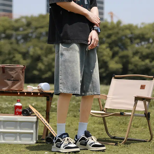 【dme】 复古水洗做旧基础款美式高街宽松休闲紧腰抽绳无性别主义五分学院风牛仔短裤 男女同款