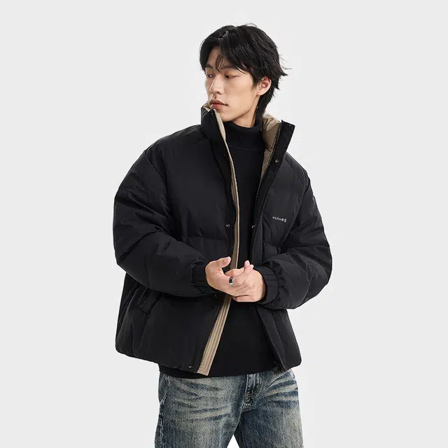 【dme】 舒适简约字母印花设计立领保暖防风长袖羽绒服 男女同款