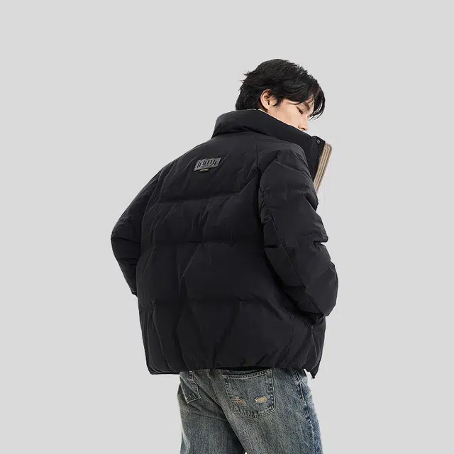 【dme】 舒适简约字母印花设计立领保暖防风长袖羽绒服 男女同款