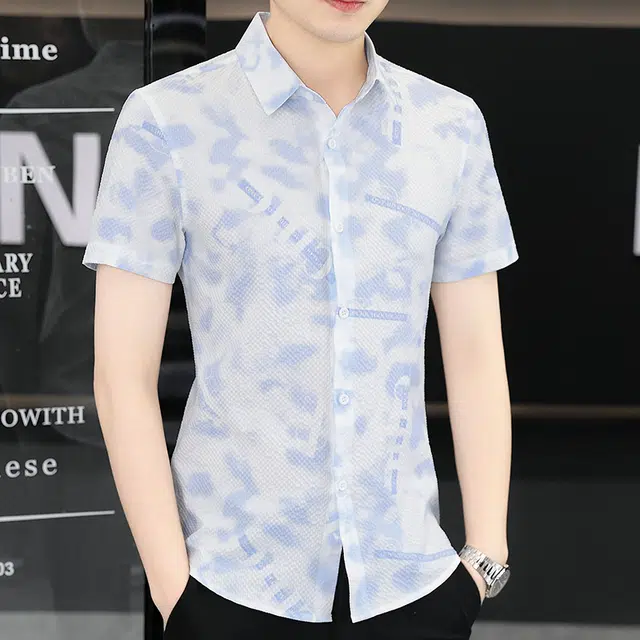 【dme】 时尚简约美式字母印花泡泡纱休闲潮流格纹短袖衬衫 男女同款