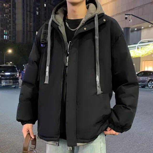 【dme】 港风假两件拼接加绒加厚宽松百搭连帽棉服 男女同款