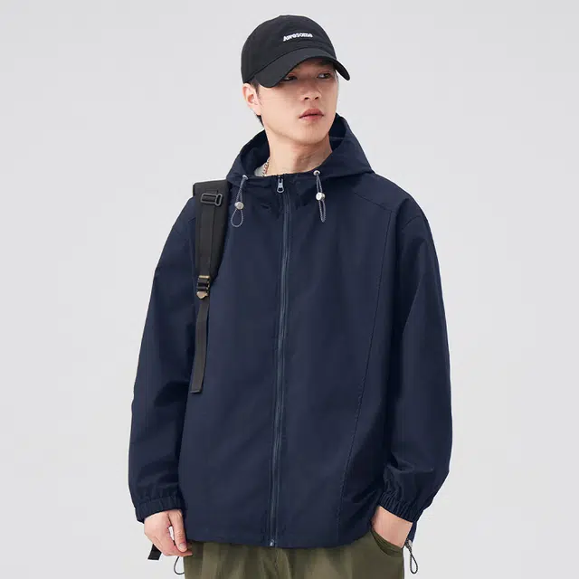 【dme】 山系户外简约纯色百搭舒适拉链休闲连帽夹克外套 男女同款