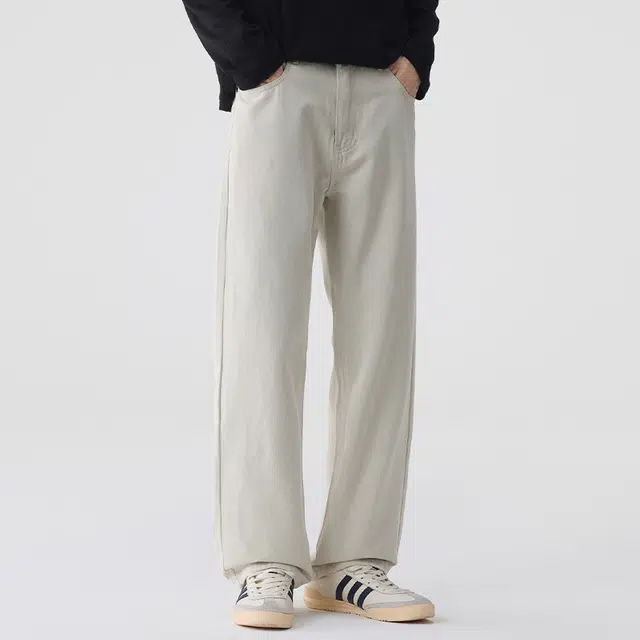 【dme】 纯色简约日常百搭休闲阔腿长裤高级感棉质舒适直筒牛仔裤 男女同款 米色