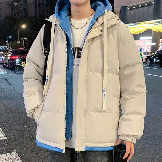 【dme】 港风假两件拼接加绒加厚宽松百搭连帽棉服 男女同款