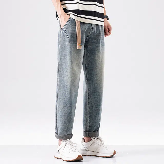 【dme】 复古宽松直筒户外日常通勤百搭牛仔裤 男款 浅蓝色