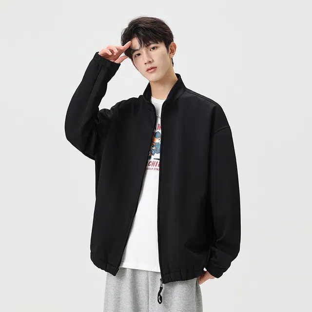 【dme】 宽松休闲美式百搭简约纯色时尚立领夹克外套 男女同款