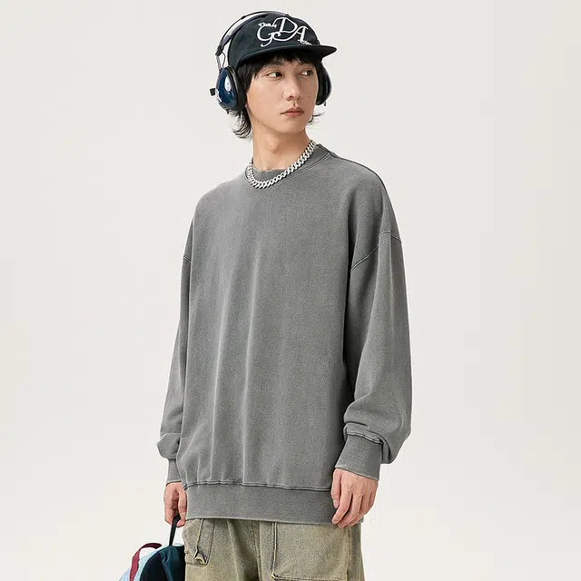 【dme】 重磅纯色简约百搭圆领宽松美式街头休闲卫衣 男女同款