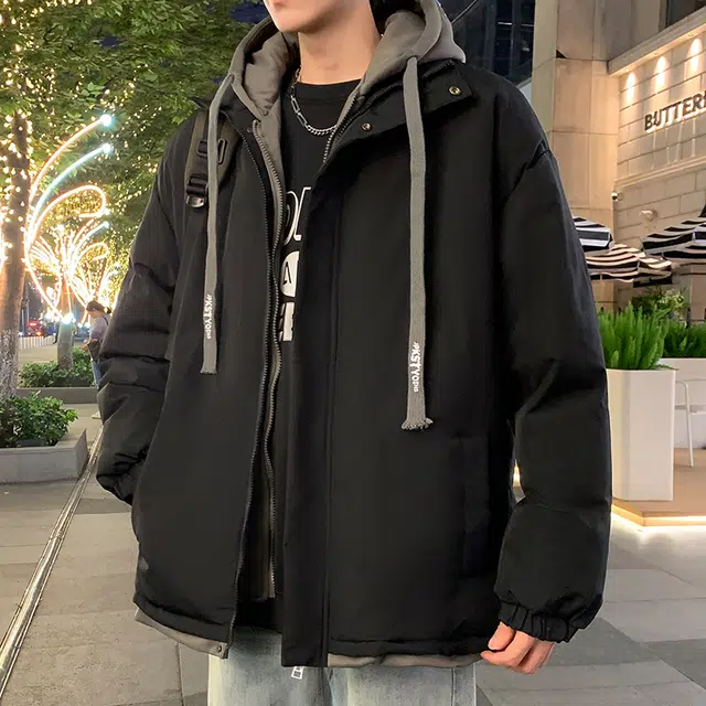 【dme】 港风假两件拼接加绒加厚宽松百搭连帽棉服 男女同款