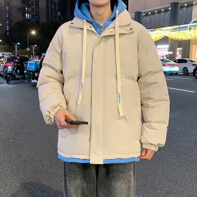 【dme】 港风假两件拼接加绒加厚宽松百搭连帽棉服 男女同款