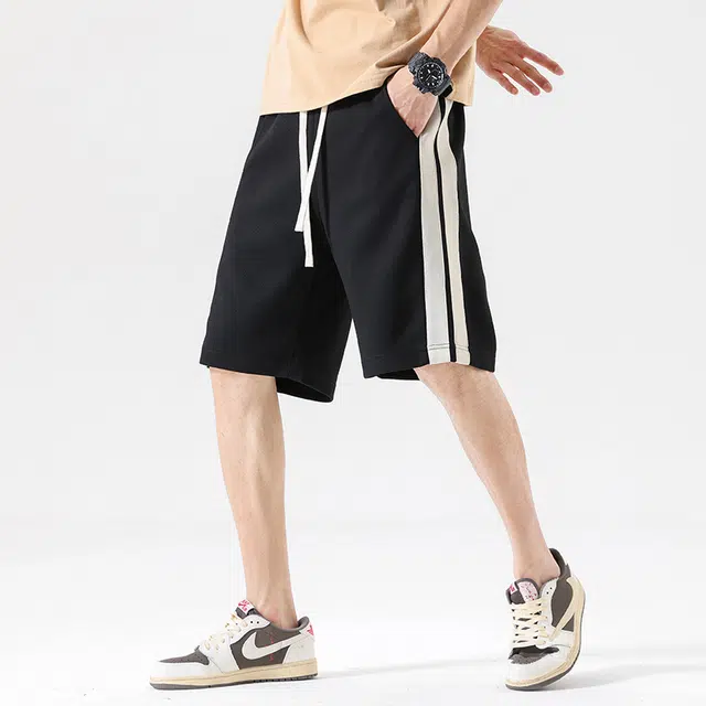 【dme】 侧边条纹直筒宽松日系百搭舒适五分休闲短裤 男款