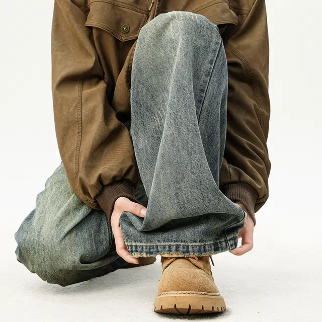 【dme】 美式高街水洗做旧猫爪痕复古宽松休闲通勤百搭垂坠感舒适直筒牛仔裤 男女同款