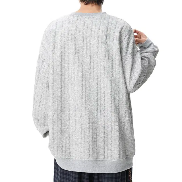 【dme】 时尚简约提花设计感圆领上衣纯色百搭休闲舒适套头长袖卫衣 男女同款